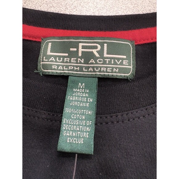 Lauren Ralph Lauren NWT Black w/ Red White Stripes LRL Crest  Womans Blouse Sz M - Picture 2 of 11